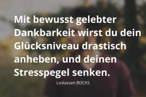 Mit bewusst gelebter Dankbarkeit wirst du dein Glücksniveau drastisch anheben, und deinen Stresspegel ebenso dramatisch senken.