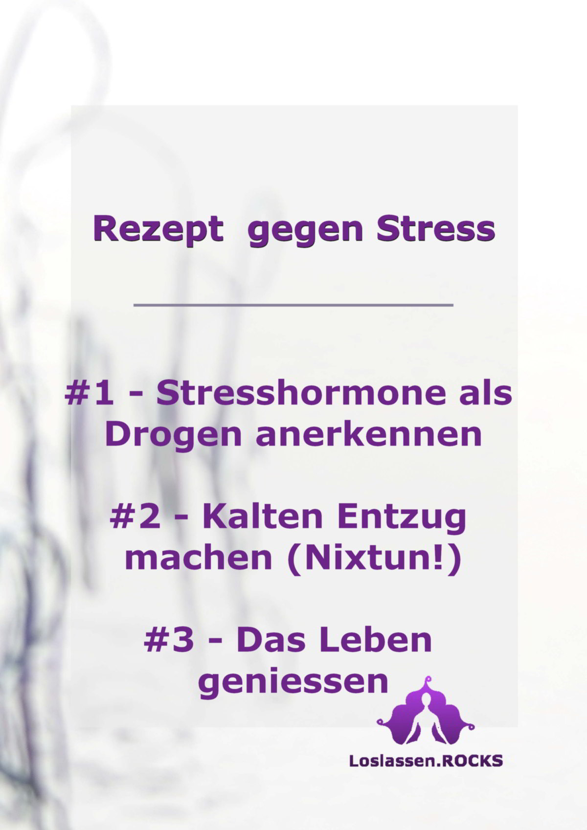 Rezept gegen Stress #1 - Stresshormone als Drogen anerkennen #2 - Kalten Entzug machen (Nixtun!) #3 - Das Leben geniessen