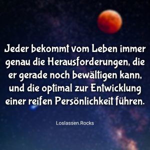Jeder bekommt vom Leben immer genau die Herausforderungen, die er gerade noch bewältigen kann, und die optimal zur Entwicklung einer reifen Persönlichkeit führen.