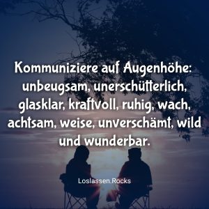 Kommuniziere auf Augenhöhe: unbeugsam, unerschütterlich, glasklar, kraftvoll, ruhig, wach, achtsam, weise, unverschämt, wild und wunderbar.