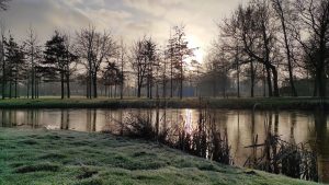 Sonnenaufgang im Stadtpark bei Frost im Januar 2021