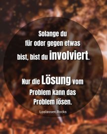 Solange du für oder gegen etwas bist, bist du involviert. Nur die Lösung vom Problem kann das Problem lösen.