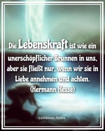 Zitat: Die Lebenskraft ist wie ein unerschöpflicher Brunnen in uns, aber sie fließt nur, wenn wir sie in Liebe annehmen und achten. (Hermann Hesse)